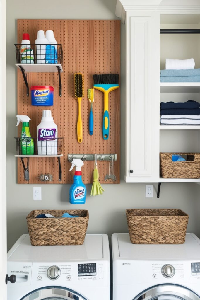 a pegboard for laundry room