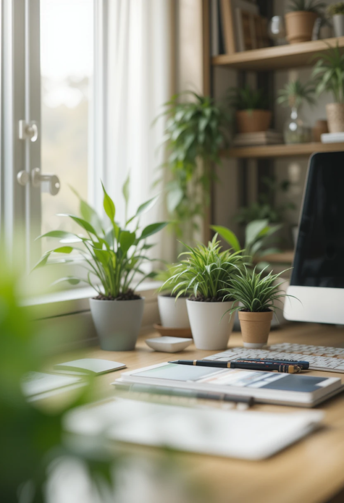 indoor plants in working space