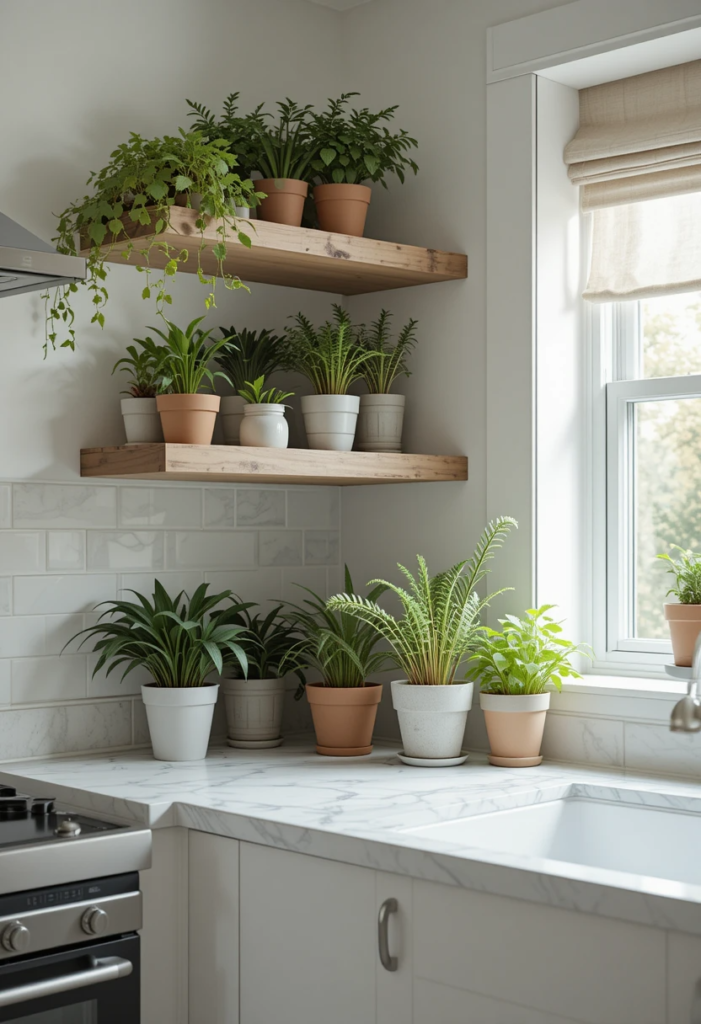 kitchen with indoor plants