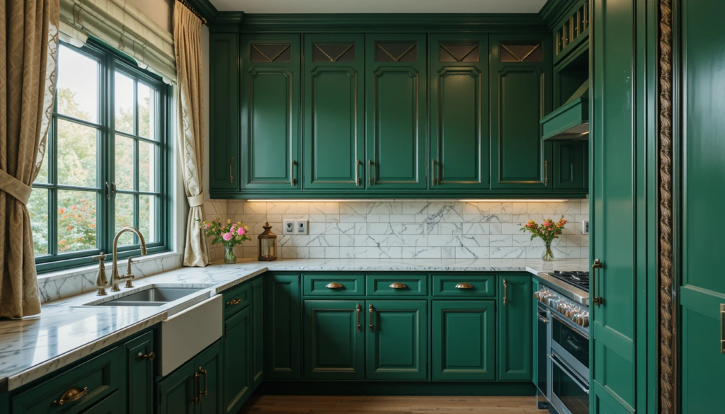 kitchen with green cabinets