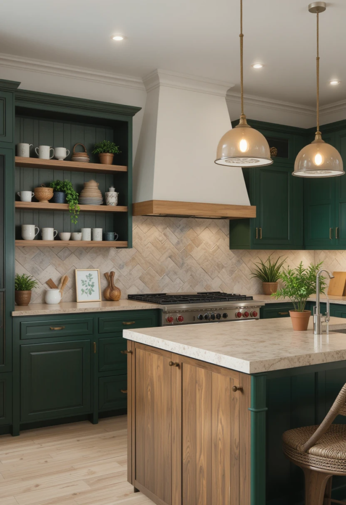 kitchen with green cabinets