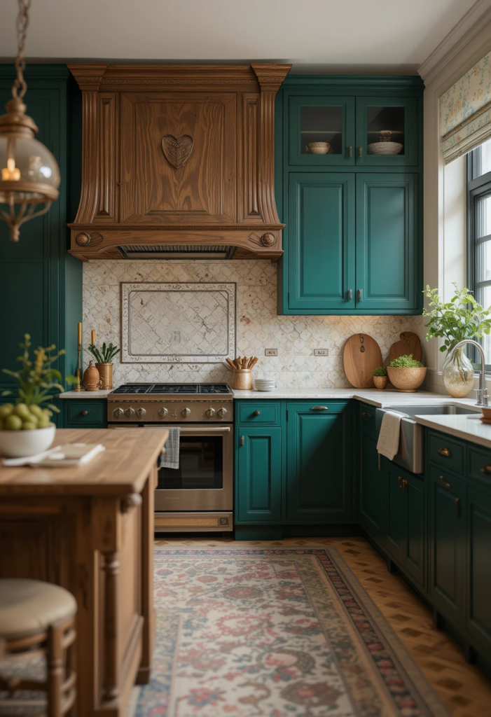 kitchen with green cabinets