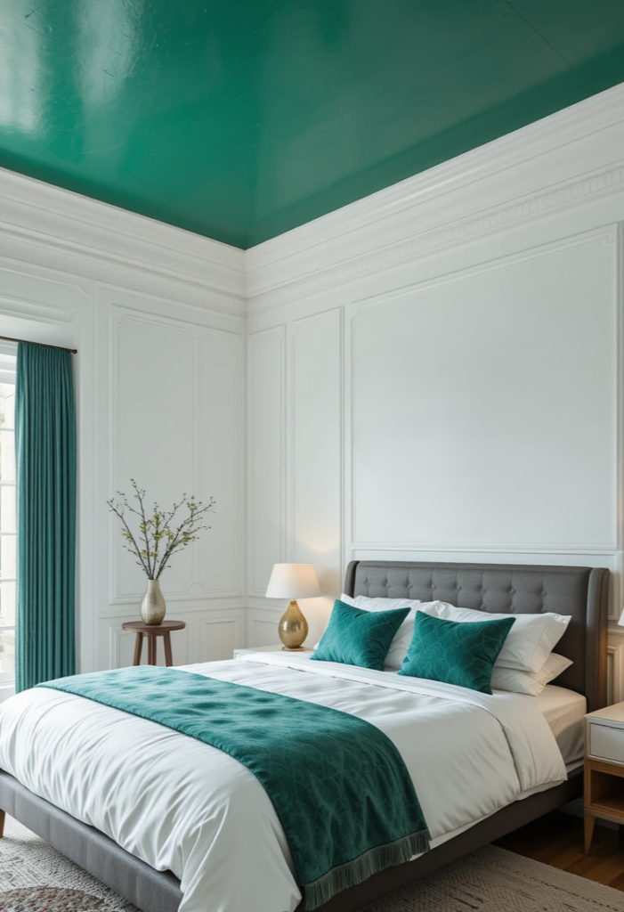 emerald green ceiling of a bedroom