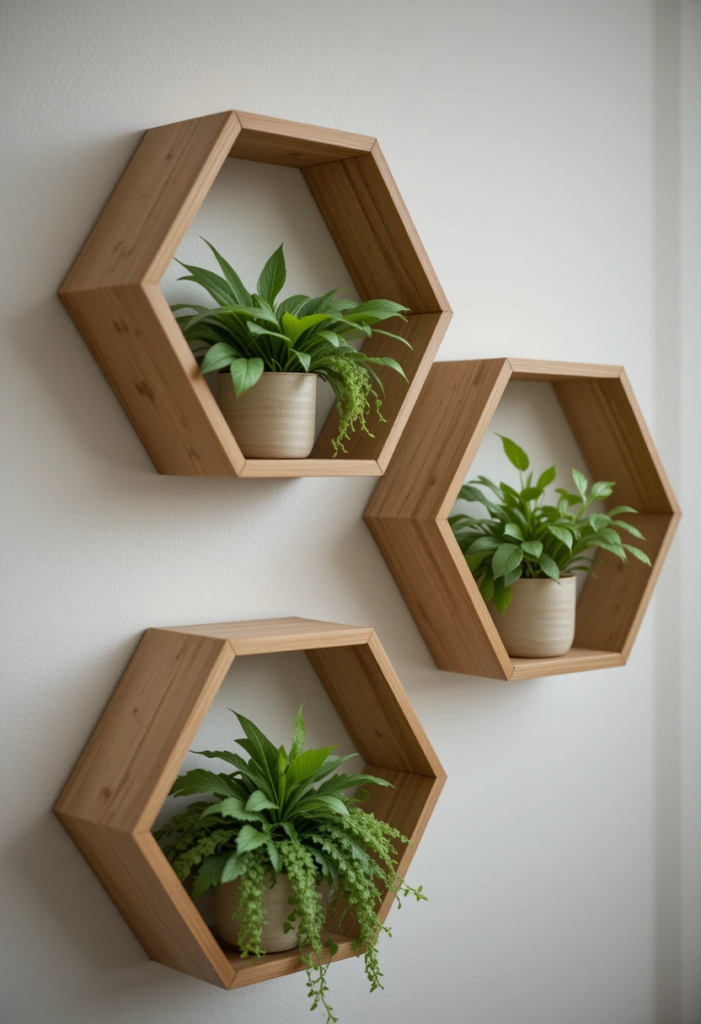 Floating plant shelves ideas for plants, Geometric Shelves