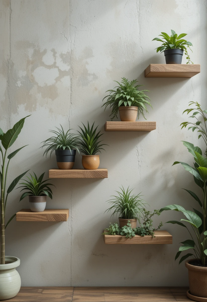 Tiered Floating Plant Shelves