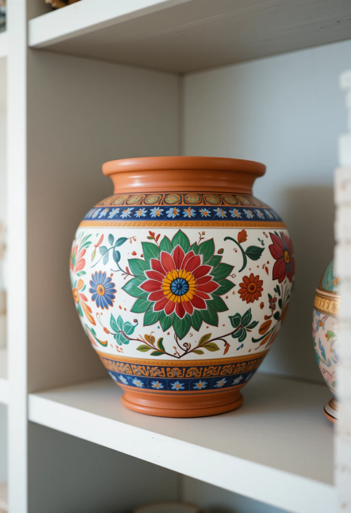 terracotta pot with beautiful drawings