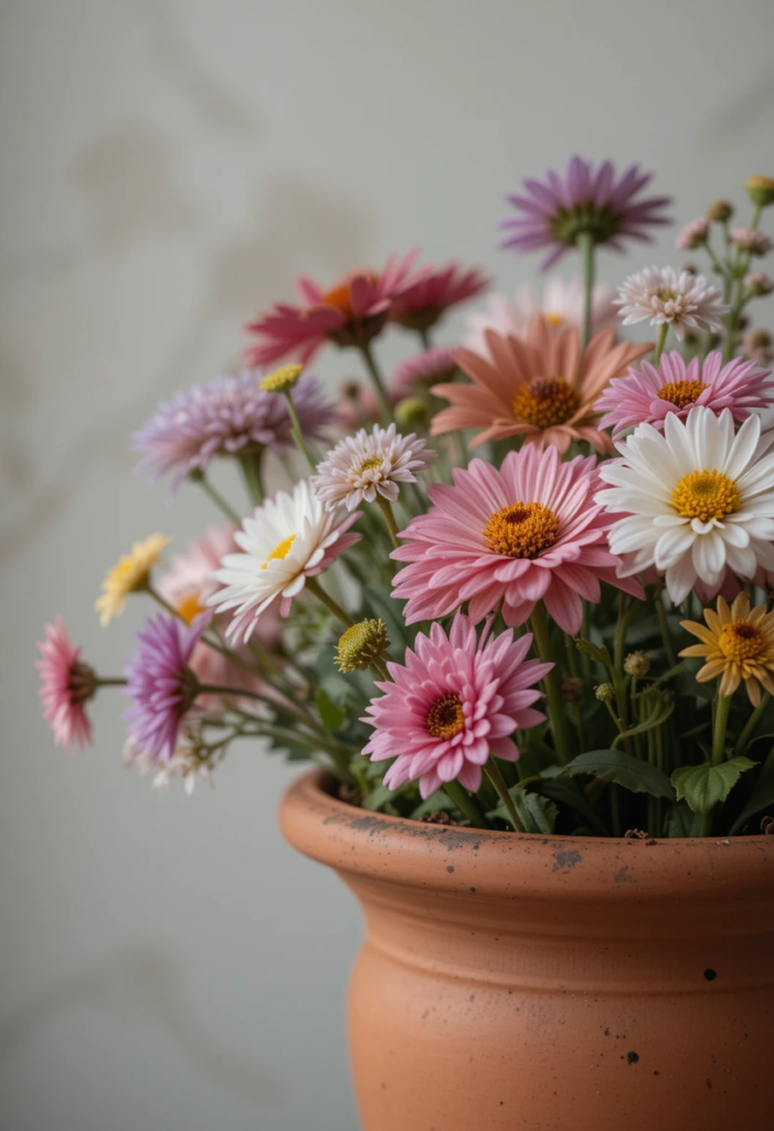 terracotta pot with flowers