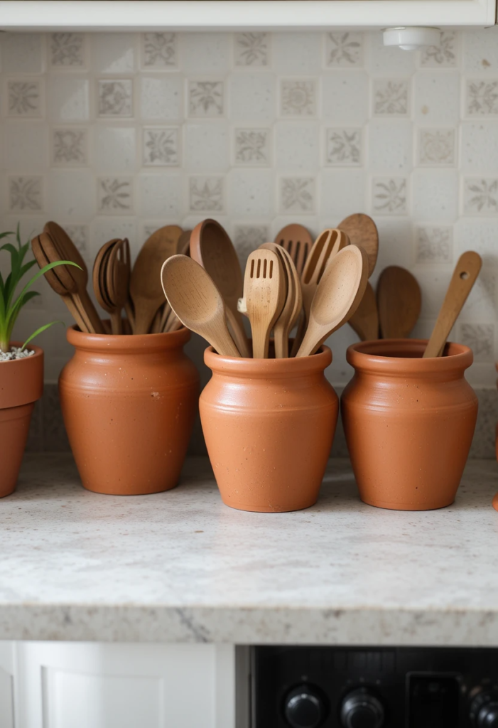 terracotta pots as storage solution