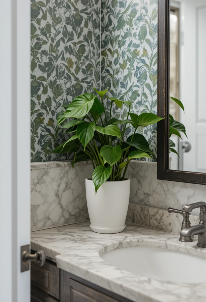 A light and airy bathroom with a plant