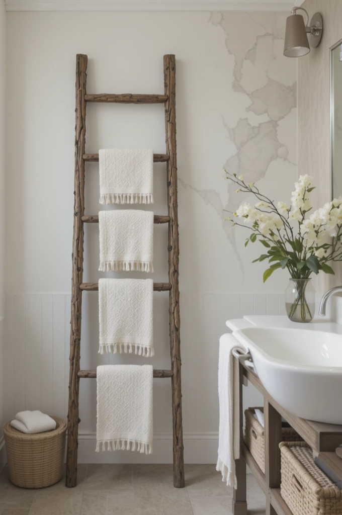 bathroom featuring a decorative ladder leaning against the wall.