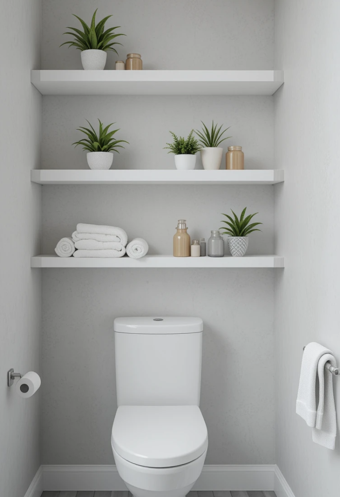 floating shelves for bathroom organization