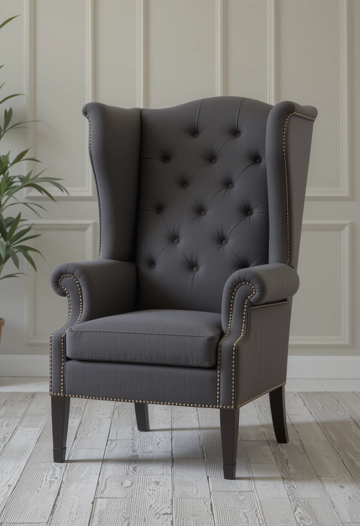 A wingback accent chair