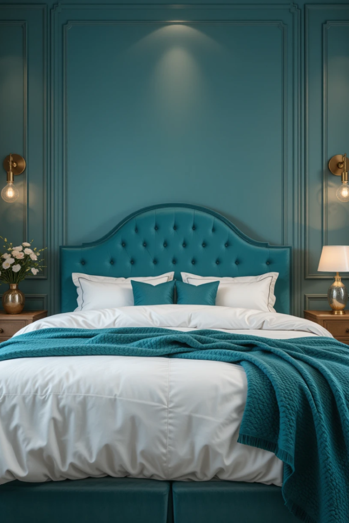 a teal bedroom